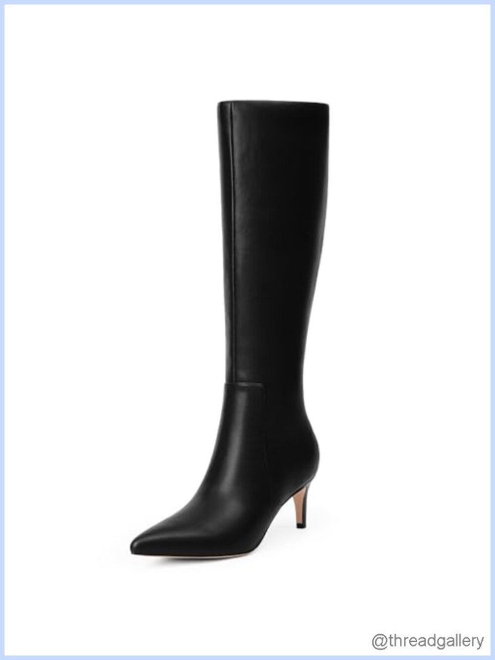 Kitten Heel Knee High Boots Pointed Toe Side Zip Faux Leather